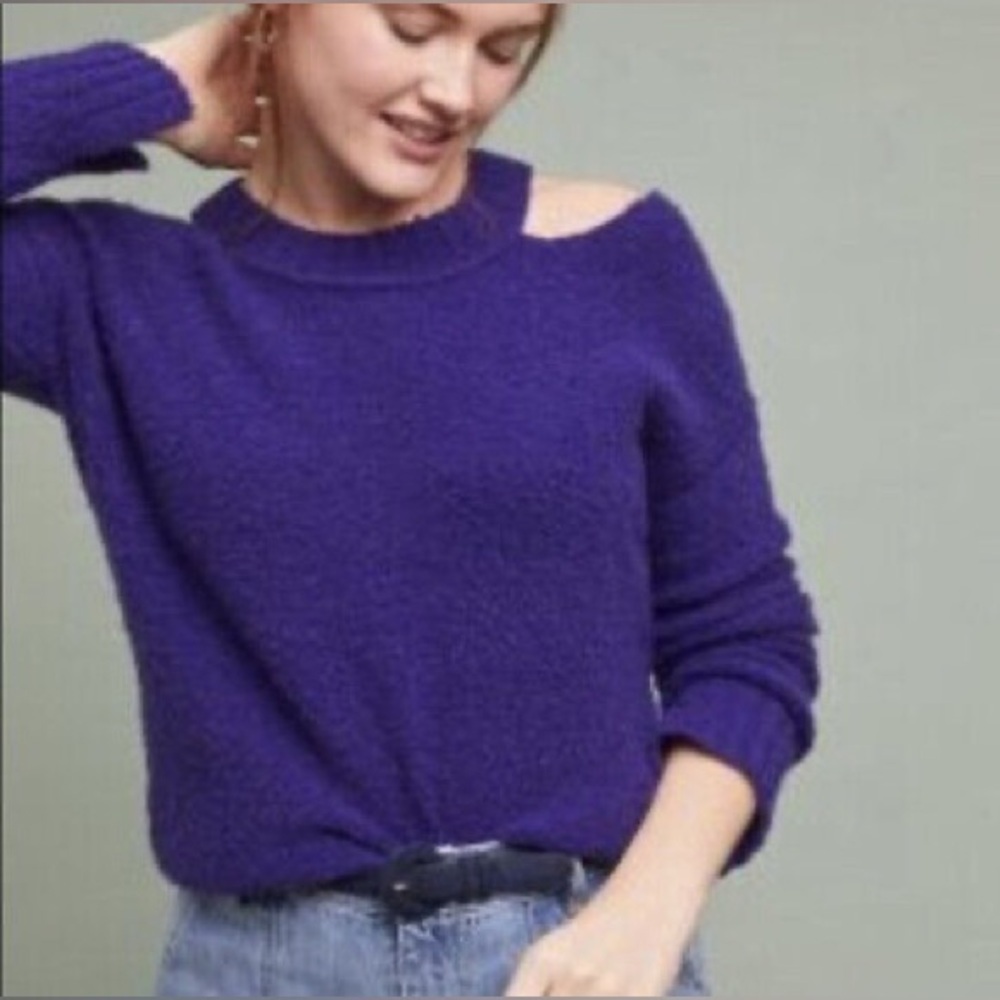 Anthropologie moth cut out neck sweater medium boucle purple grape alpaca wool